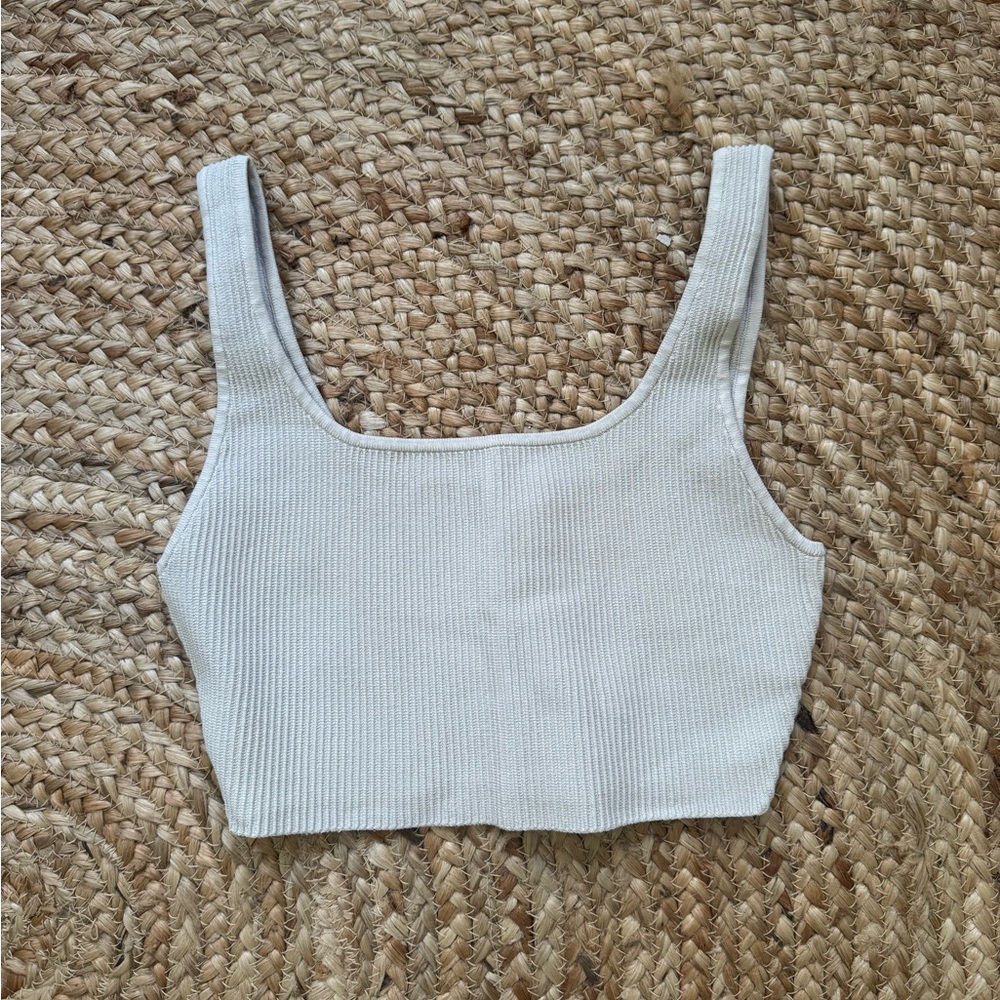 Babaton Cream Ribbed Crop Top